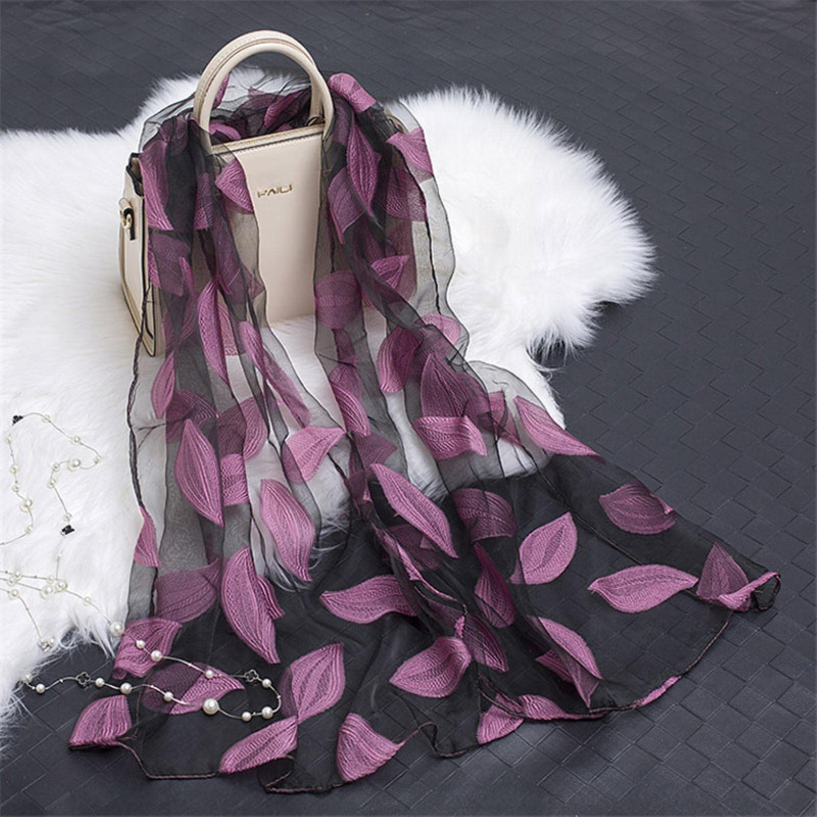 Pañuelo De Encaje Con Flores Para Mujer - Bufanda Sheer, Pack De 3, Tamaño 150x40 Cm
