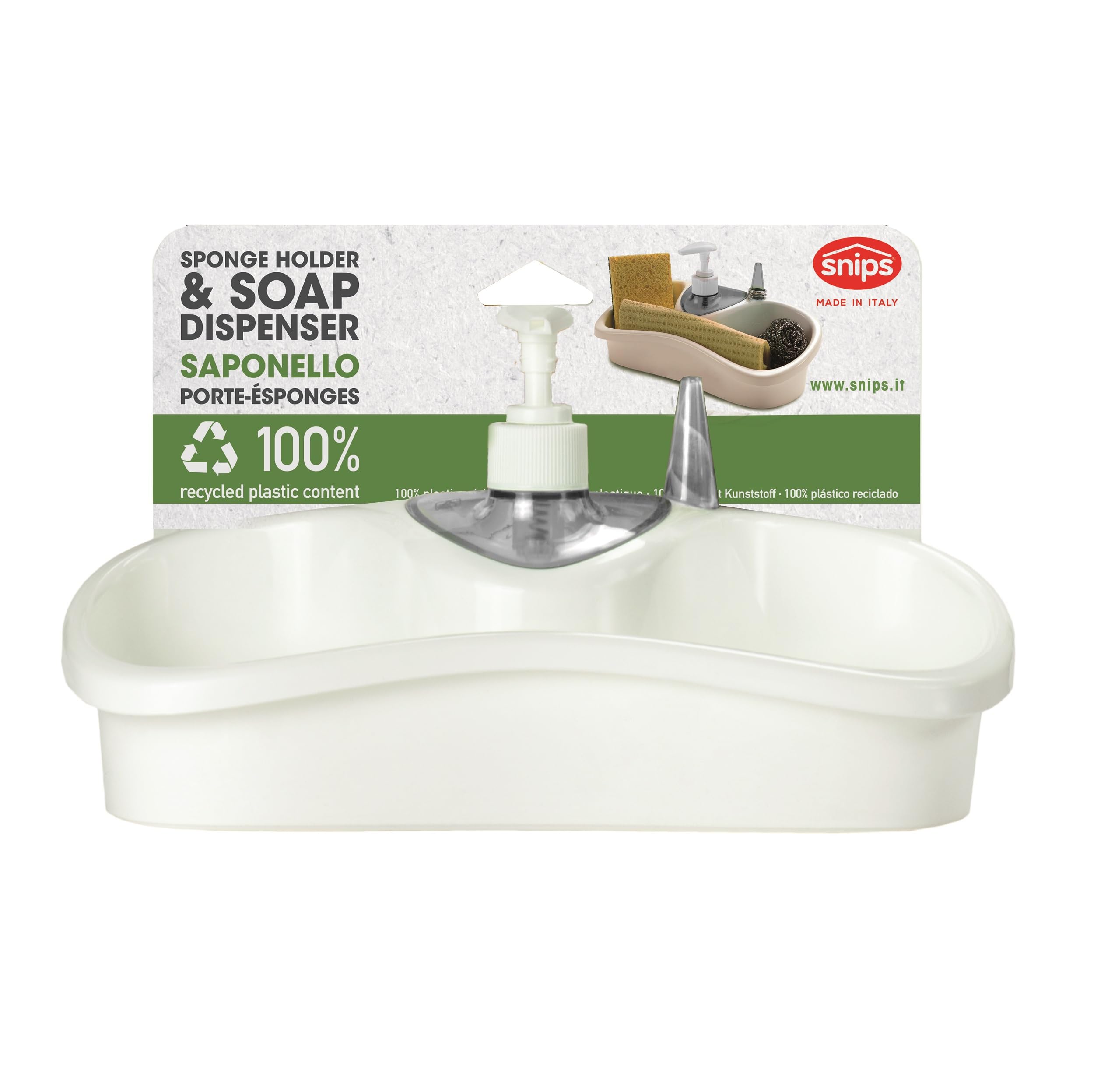 Snips Saponello, Sponge Holder with Dispenser, Ring Holder, White and Grey, 26 x 11,5 x 14,5 cm - Image 4