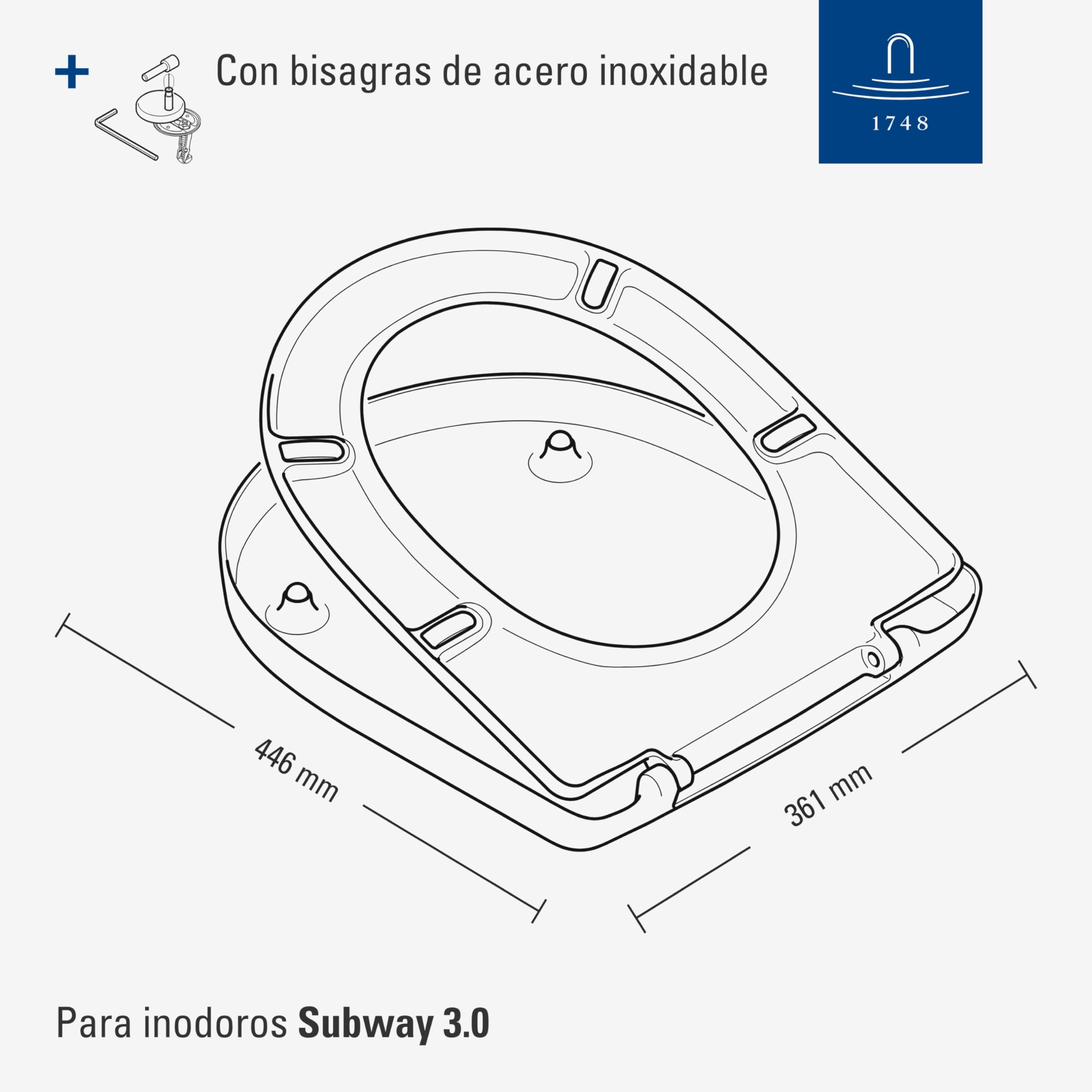Villeroy & Boch Subway, asiento de inodoro - Tapa de WC blanco brillante de Duroplast resistente - Aro de inodoro con bisagras de acero inoxidable - Diseño en forma de D - Recambio original