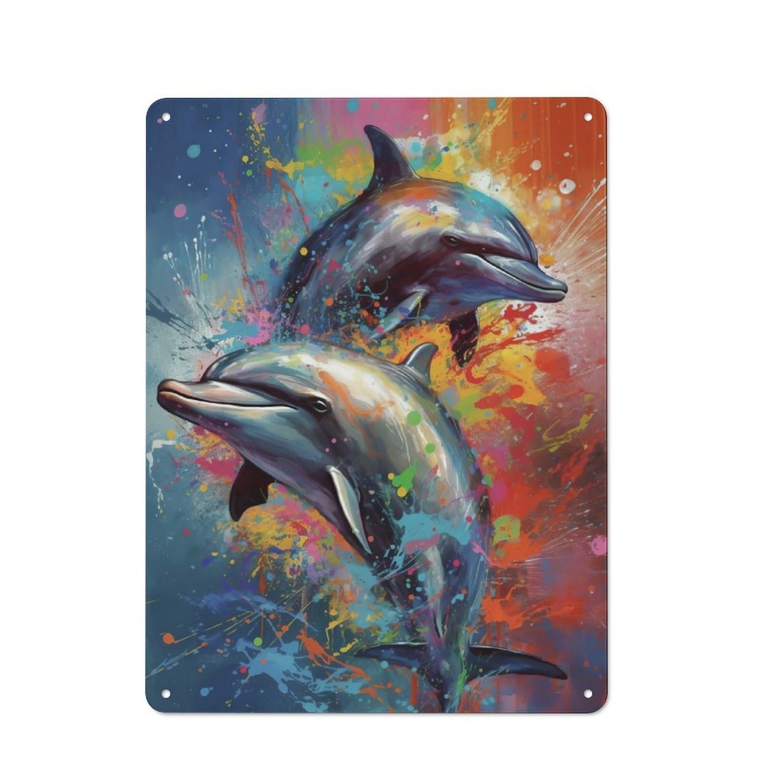 Junmoney Dolphins Painting Tin Wall Plaque 40X30cm With For Bar Or Restaurant, Autumn Wall Decor For Hospitality Decor Collectors