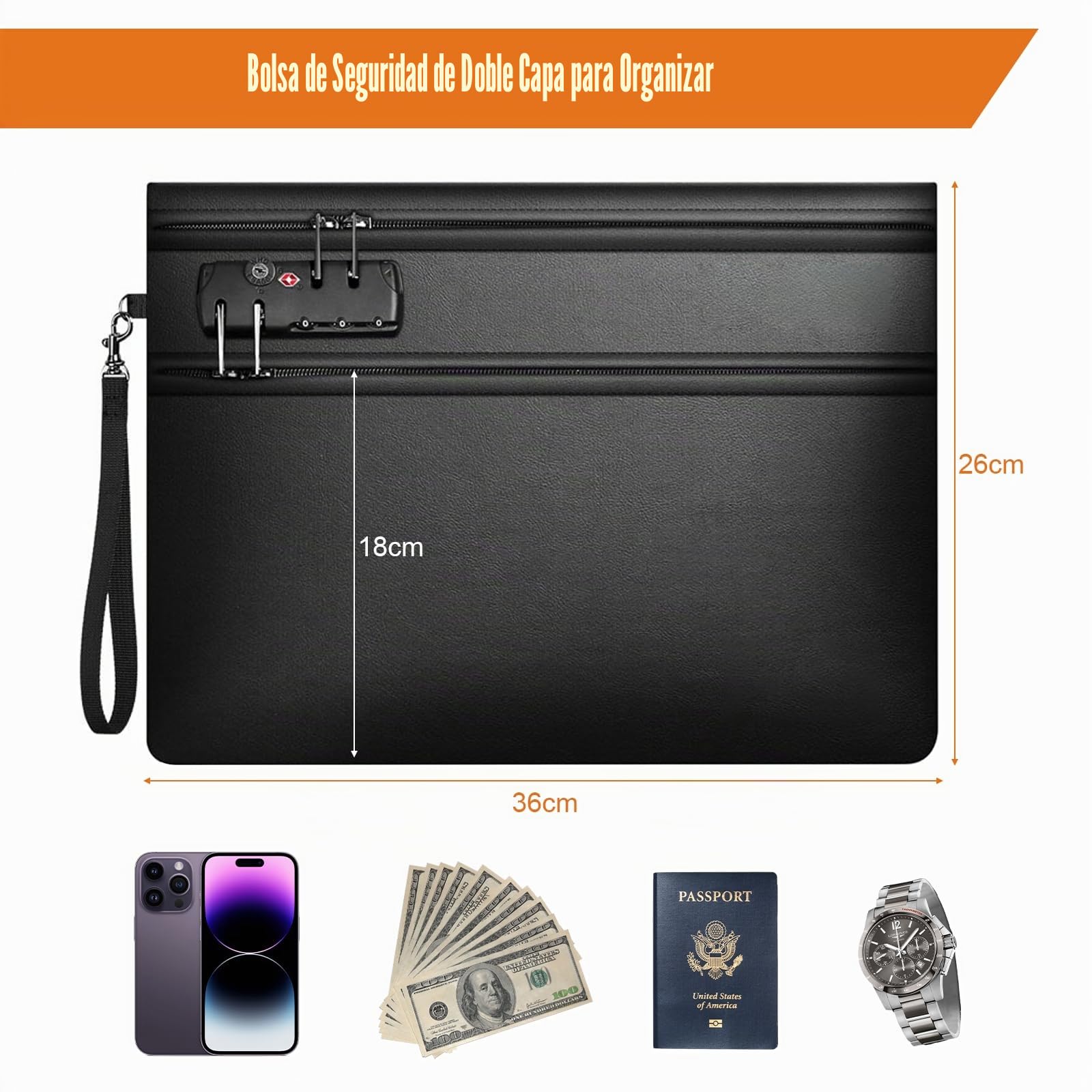 Caja Fuerte Ignifuga con Cerradura de Combinación, Bolsa Faraday Bag Grande, Caja Fuerte Pequeña, Bolsa Ignifuga y Impermeable, 12 Capas Resistente hasta 3500°C, para Efectivo, Documentos, Pasaporte