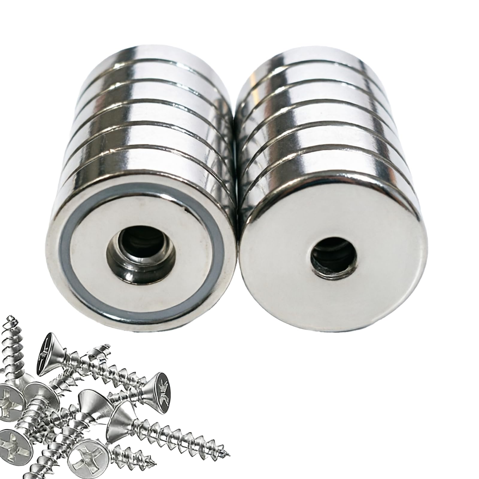 12 Stück Magnete mit Loch zum Verschrauben 25mm Starke Neodym Magnete Extra Stark mit Stahlhülse Topfmagnet Ni+Cu+Ni Beschichtet, für Büro, Werkstatt & Lager