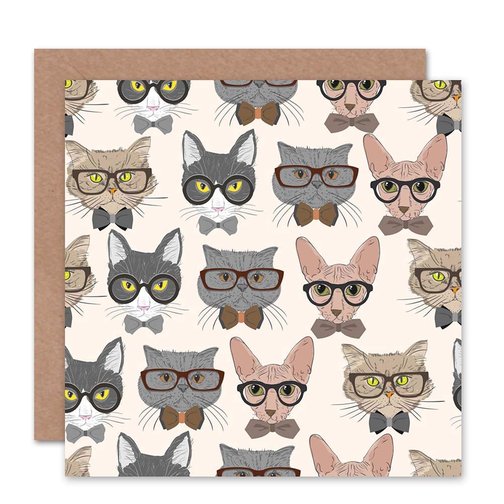 Wee Blue Coo CATS IN GLASSES AND BOW TIES BLANK GREETINGS BIRTHDAY CARD ART