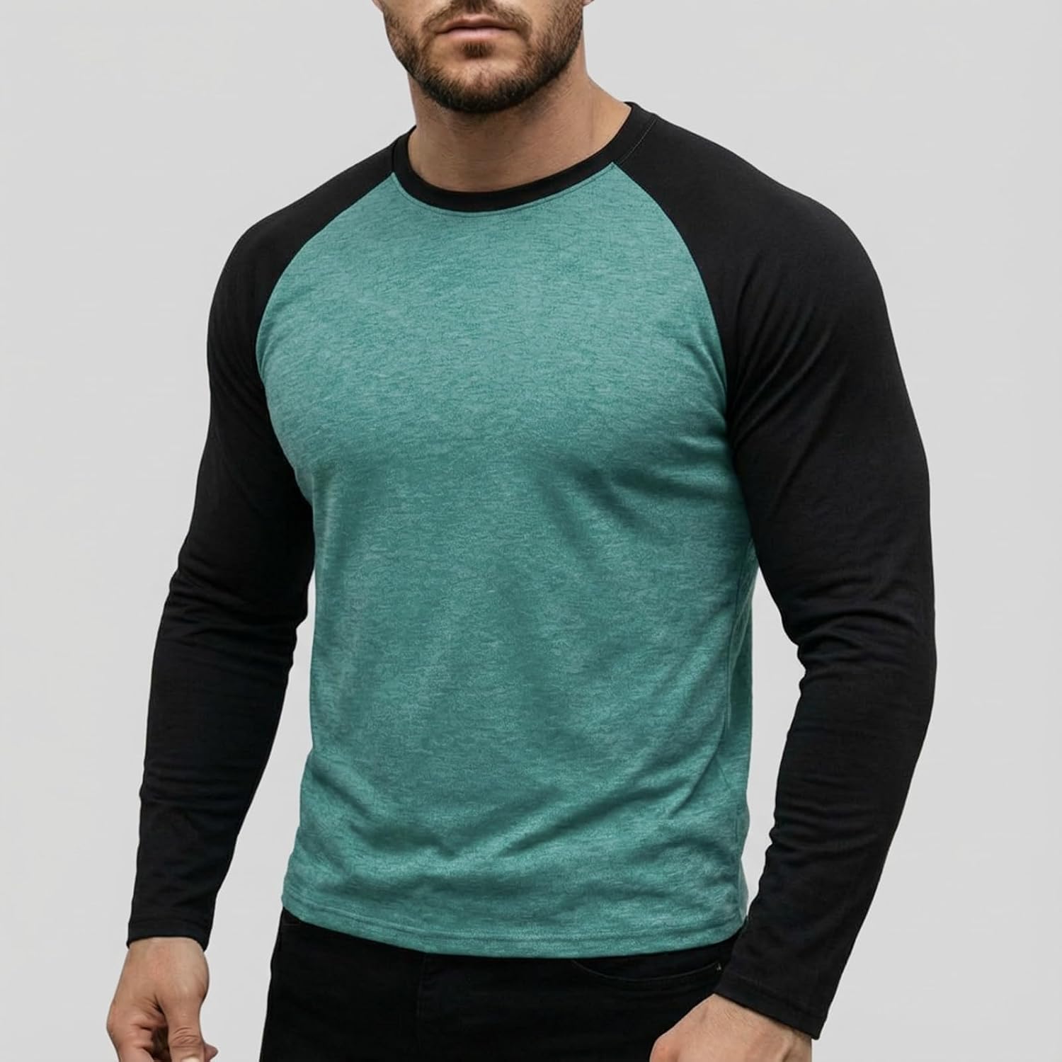 RTRDE Men's Athletic T Shirts Long Sleeve Round Neck Stretch Casual Gym Workout Tee Tops, M-3XL