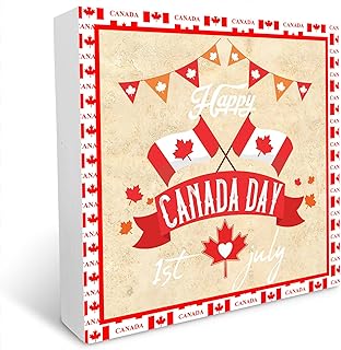 FixeLLD Canada Day Patriotic Sign Rustic Wood Box Sign Desk Decor Inspirational Wooden Block Sign for Home Office Desk Shelf Decoration 5x5 Inch