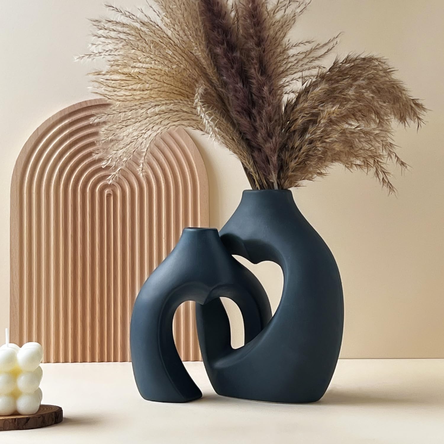 Modern Ceramic Vase Set of 2 for Living Room Bedroom 8.27'' and 6.69'' Blue Minimalist Unique Creative Heart Shape Flower Vases for Home Decor Office Centerpieces Fireplace Gift for Fake Plant