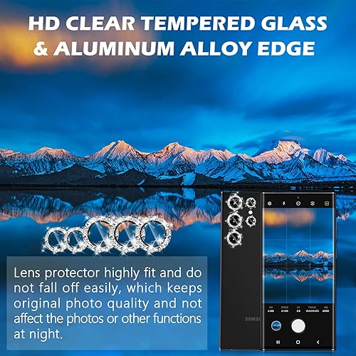 Miniatura 4 de imluckies 3+2 para Sansung Galaxy S23 Ultra, protector de lente de cámara, Bling Diamond Anillo de aleación de aluminio de vidrio templado HD,