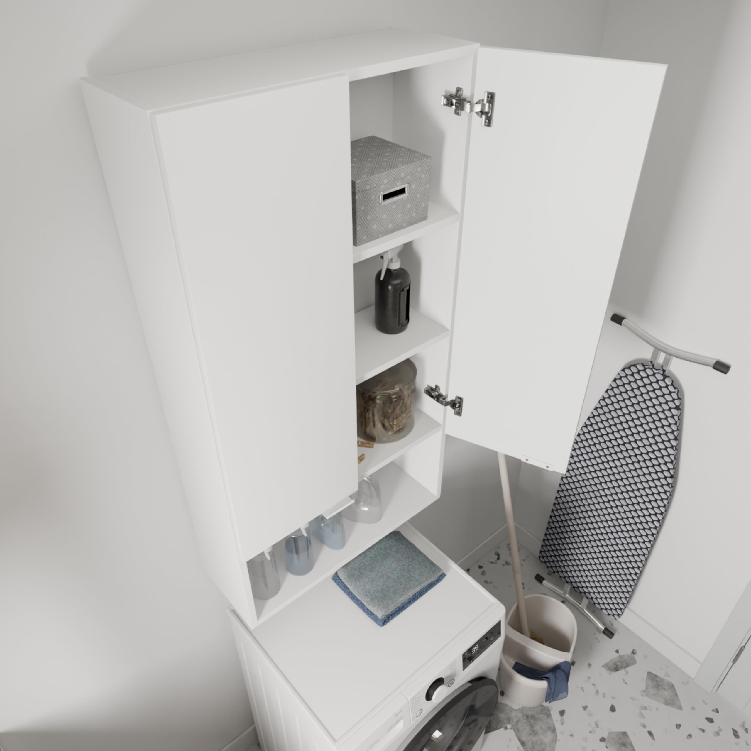 PLATAN ROOM Badschrank Hängeschrank für Badezimmer Oberschrank für Waschmaschine und Wäschetrockner für Küche und Badezimmer 120 x 65 x 25 cm weiß (Weiß Matt)