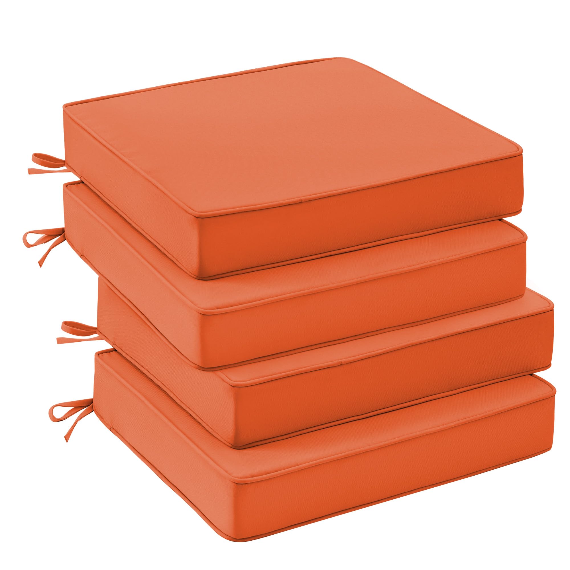 Photo 1 of UNIKOME Outdoor Chair Cushions Set of 4, Water Resistant Patio Seat Cushions with Ties for Outdoor Furniture, High-Density Foam, UV & Fade Resistant, Piped Edge – 19" x 19" x 3", Orange