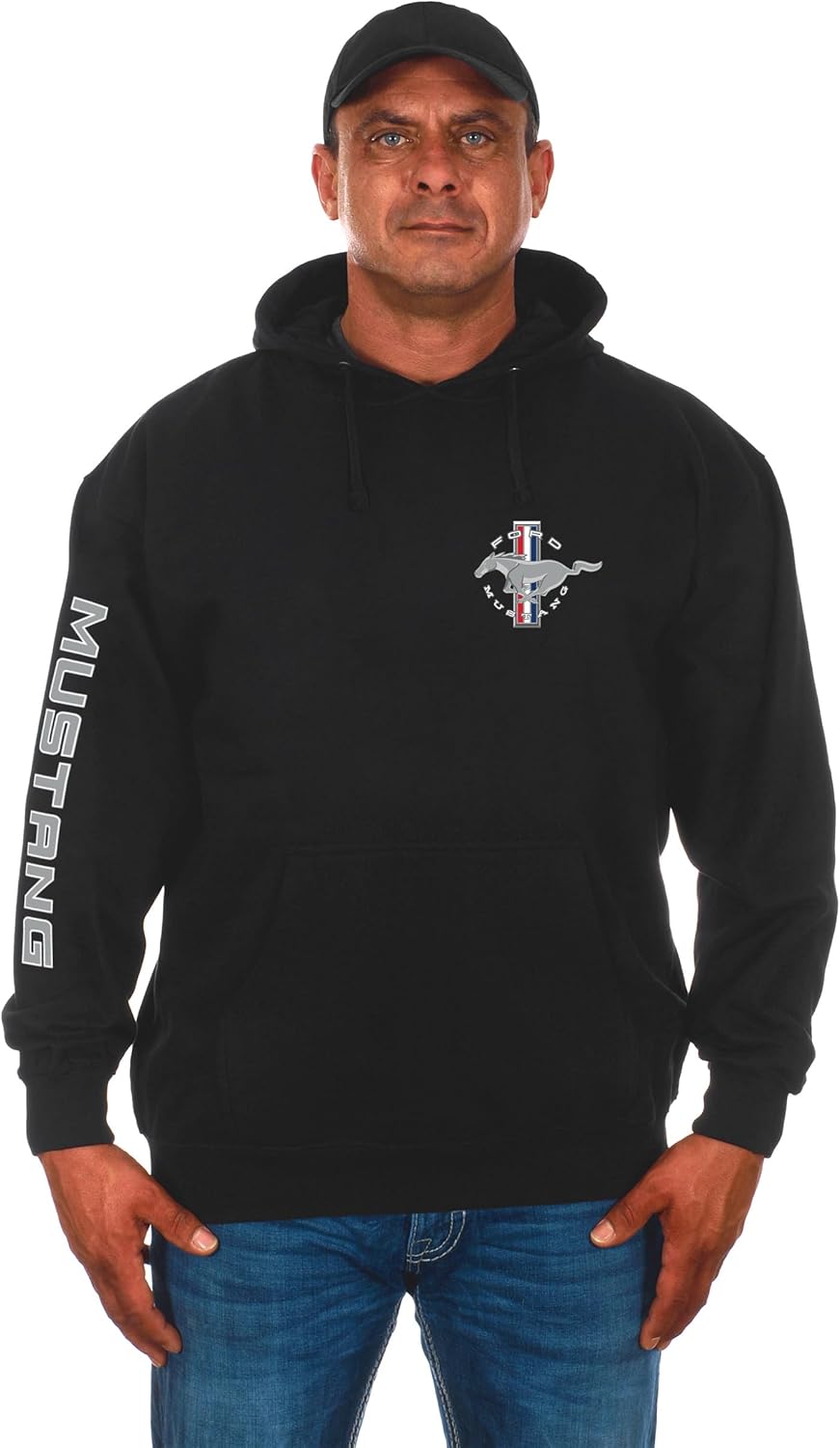 JH DESIGN GROUP Men’s Ford Mustang Classic Black Pullover Hoodie Sweatshirt