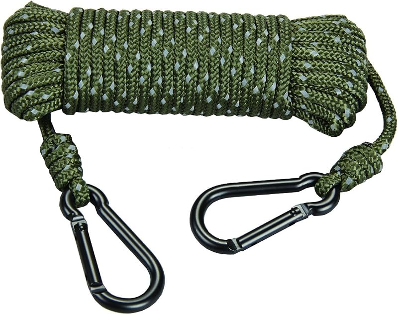 Hunters Specialties 30ft Heavy Duty Reflective Treestand Rope - Hunting Large-Diameter Rope with 2 Carabiner Clips