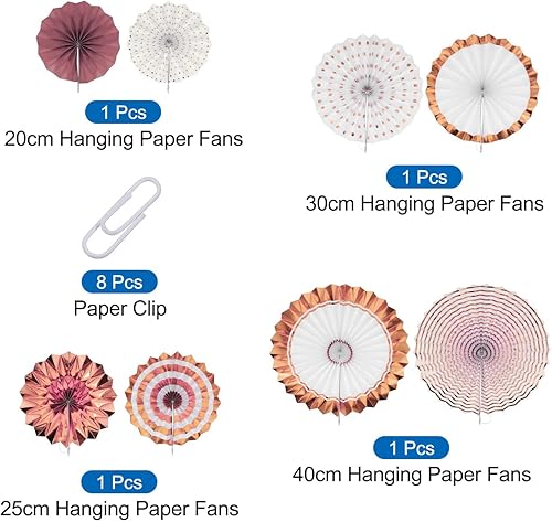 Miniatura 10 de MECCANIXITY Juego de 8 abanicos de papel para colgar, 8 unidades, diseño redondo, abanicos de papel para colgar, decoración para el hogar, tienda