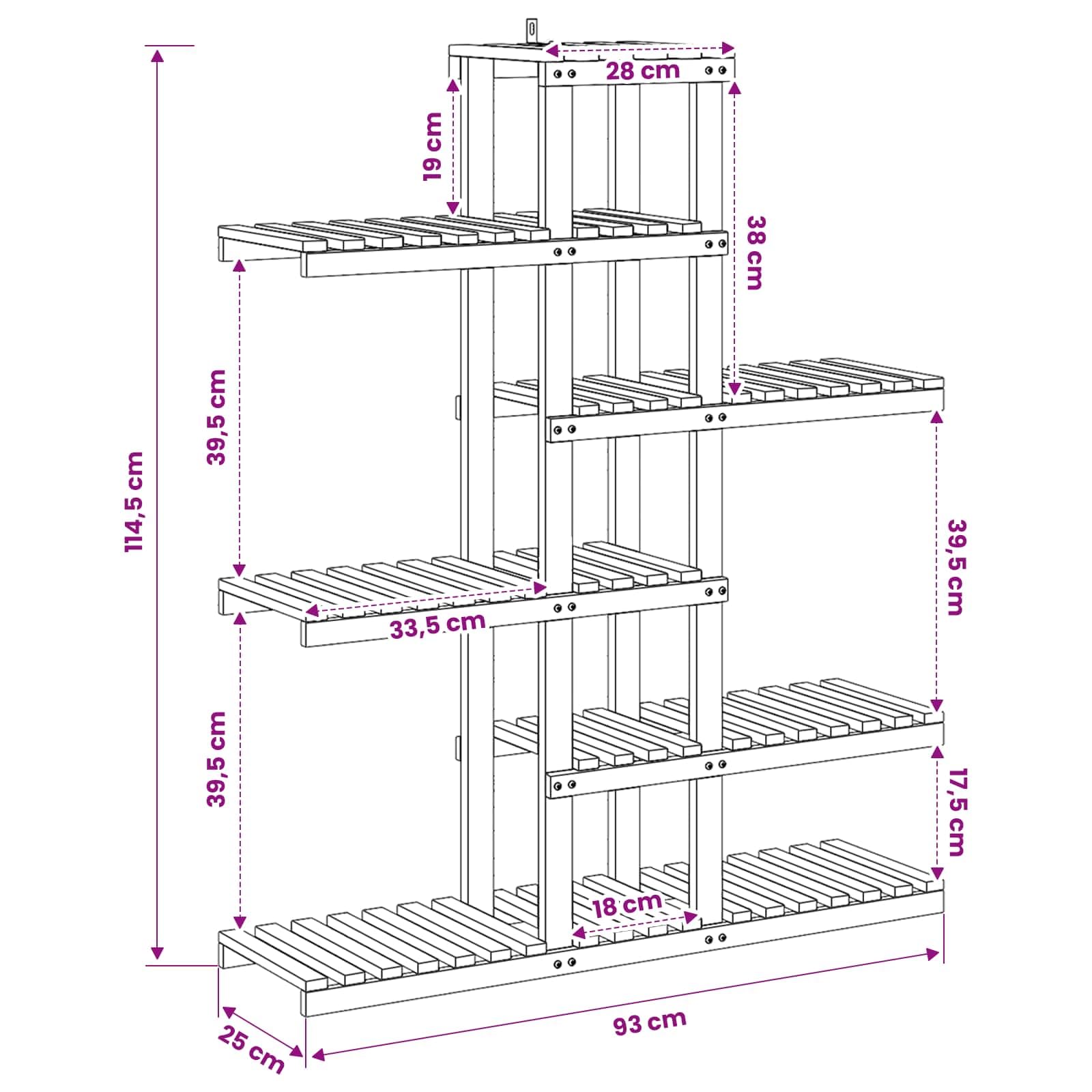 vidaXL Supporto per piante Bianco 93 x 25 x 114,5 cm, Supporto per piante in legno di acacia, decorazione moderna per giardino, espositore elevato per patio e balcone