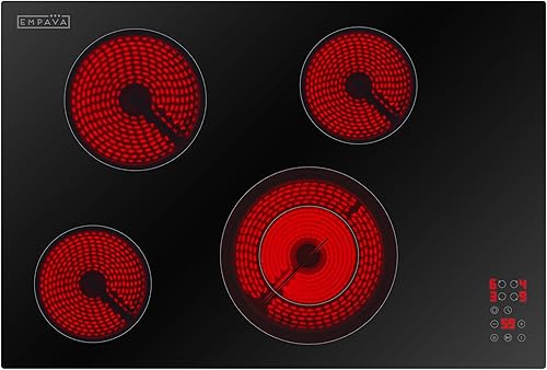 Empava Placa eléctrica de cerámica de 30 pulgadas, 4 quemadores radiantes con doble zona, controles táctiles, temporizador, pausa de parada y