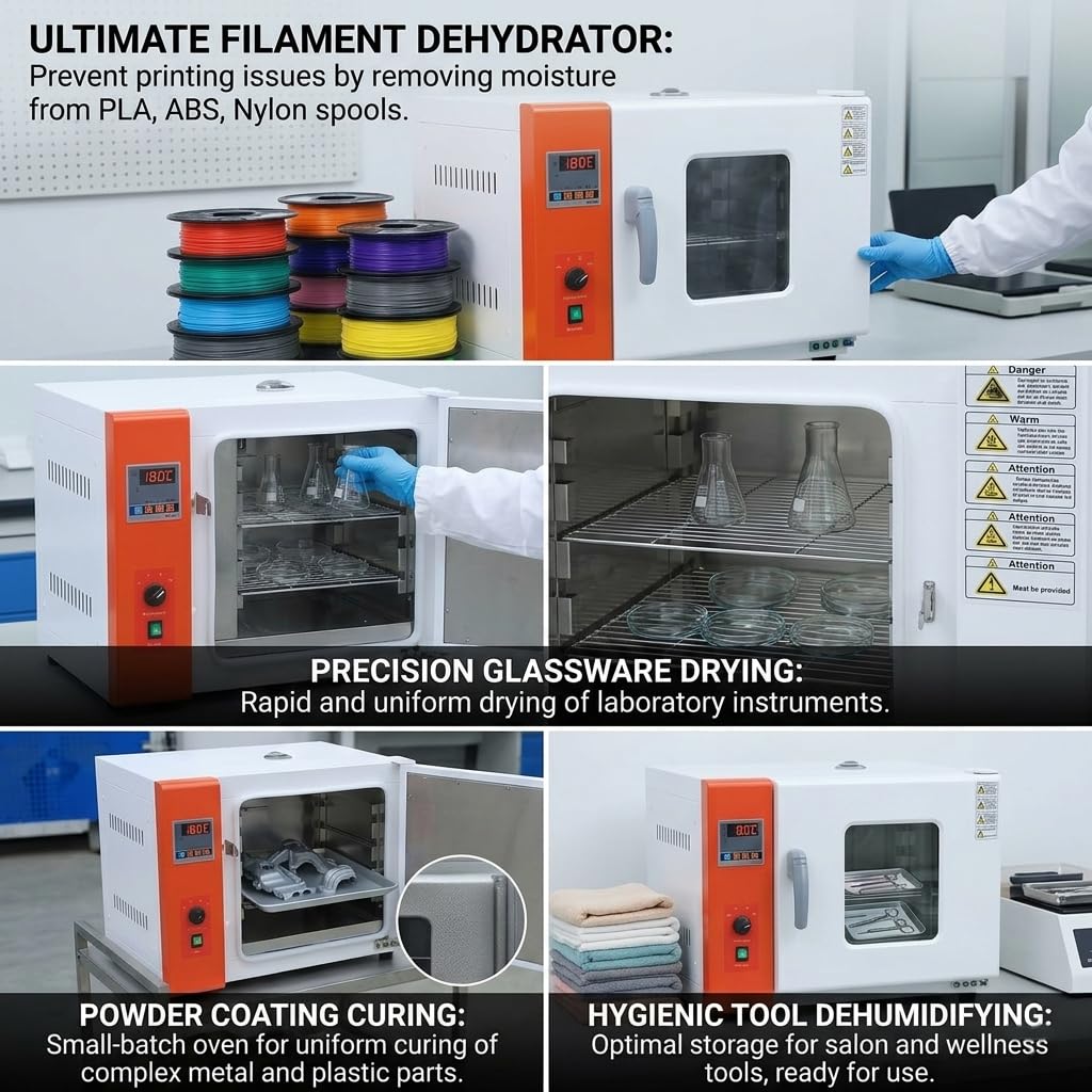 Digital Forced Air Convection Drying Oven, 1.6 Cu.Ft (45L) Stainless Steel Chamber, RT-300°C PID Temp Control, Adjustable Fan - Professional Kiln for Powder Coating, 3D Filament, Lab Glassware