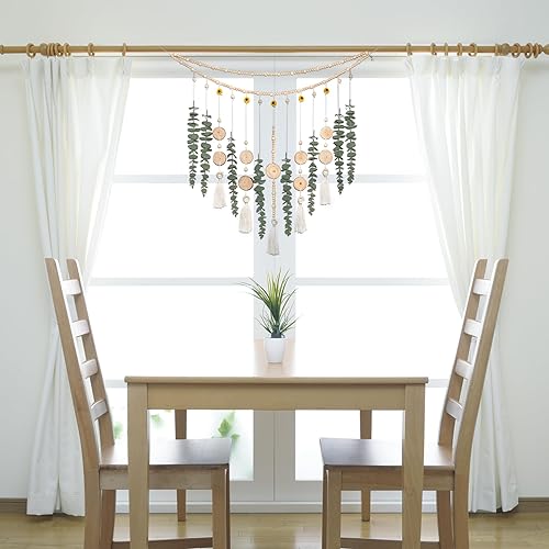 Miniatura 4 de Decoración de pared de eucalipto artificial para colgar, tallos de vegetación de plantas artificiales en guirnalda de cuentas de girasol de 29