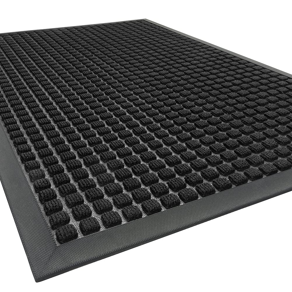 Outdoor Doormats, Non Slip Heavy Duty Rubber Welcome Mats for Front Door, Durable Utility Mud Scrapper Entryway Rug for Indoor Outdoor Floor, Inside Outside Home, Black, 17"x30"