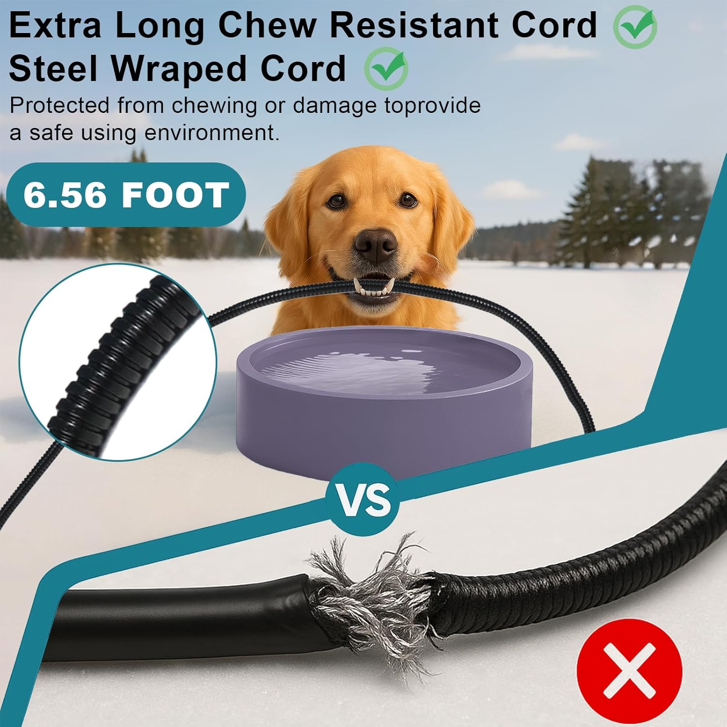 Pet Heated Bowl for Dog,Cat Warming Water Bowl with Chew Resistant Power Cord, Outdoor Waterproof Smart Uniform Heating for Small Animals Bird Chicken Rabbit Duck (108 fl oz, Purple) - Image 5