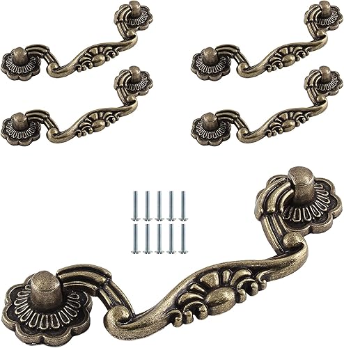 5 manijas de cajón con caída de 3 pulgadas (2.992 in) entre agujeros - 3.7 pulgadas de longitud total, tiradores de gabinete de fianza de bronce