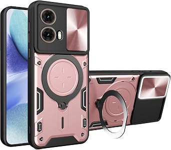 CCSmall for Motorola Moto G85 Armor Case with Magnetic Ring JS Rose Gold | Slide Camera Cover for Men, Military Grade Shockproof with Rotatable Kickstand Phone Case for Motorola Moto G85