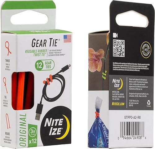 Vista 40 de Nite Ize - Sujetador de goma retorcible GTPP18-01-R8 Original Gear, 18 pulgadas, paquete de 6 unidades, color negro.
