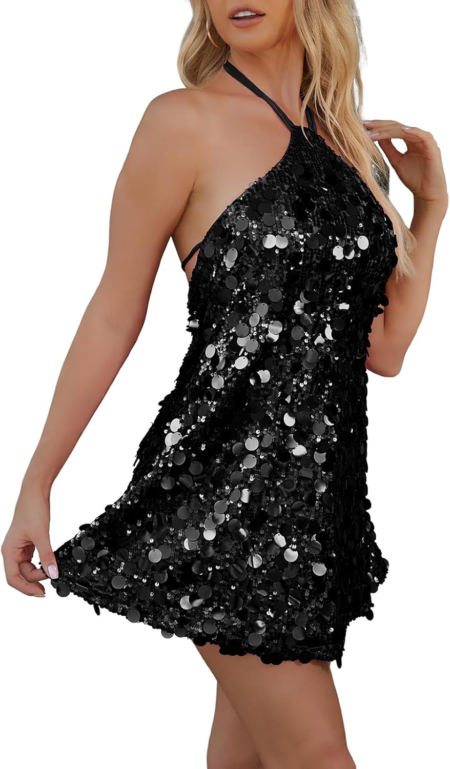 hibshaby Women's Sequin Sparkly Glitter Dress Halter Neck Sexy Sleeveless Backless Party Club Mini Dresses - Image 4
