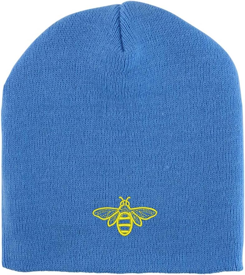 Trendy Apparel Shop Bee Embroidered Made in USA Short Acrylic Knit Winter Beanie Hat