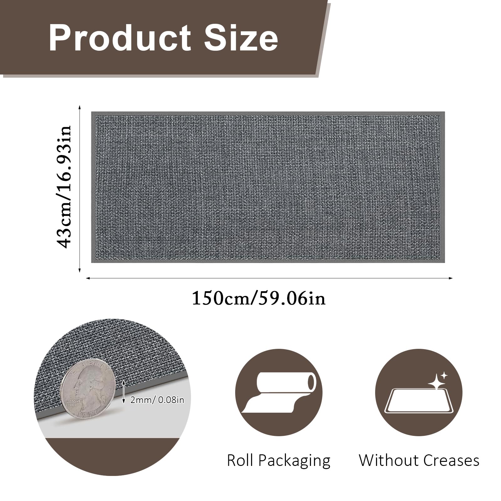 Alfombra de cocina, lavable, antideslizante, 43 x 150 cm, lavable, absorbente, alfombra, alfombra, alfombra de suelo, alfombra de cocina, para lavandería, exterior, salón, gris oscuro