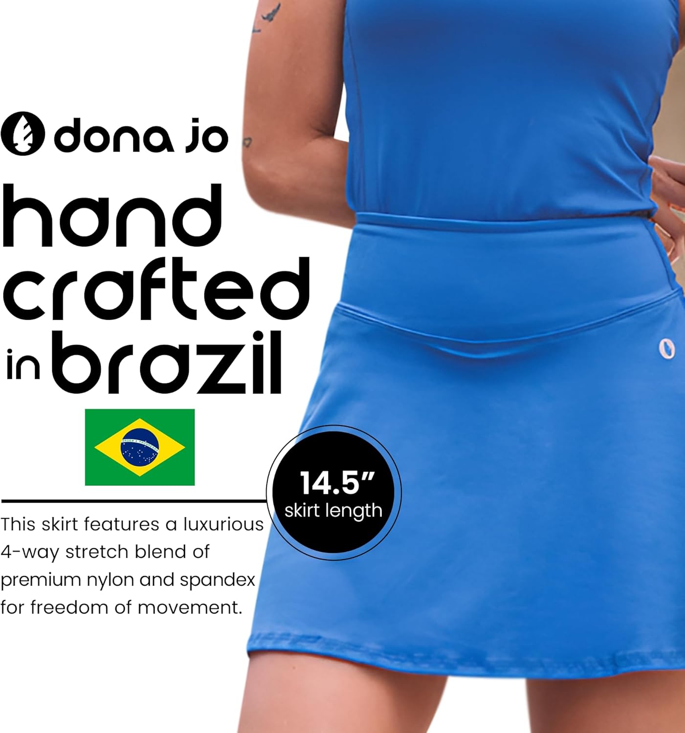 Dona Jo Official High Rise Women Skirt - Tummy Control Tennis Skirt w/Shorts & Built in Deep Pockets, Active Wear Clothing