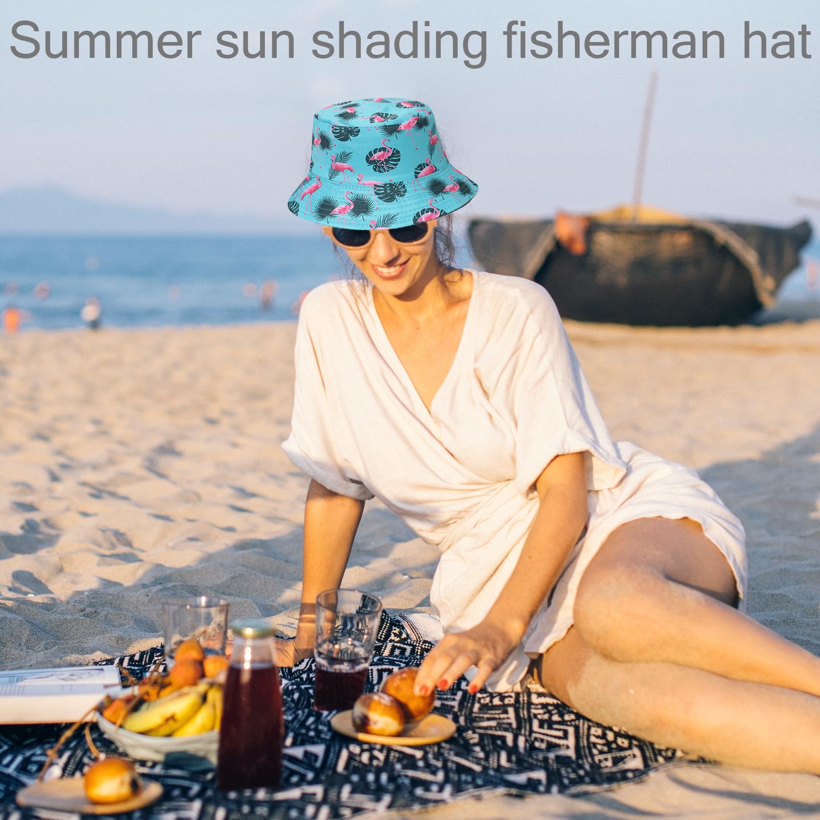 Sombrero de pescador, sombrero para el sol, sombrero de pesca plegable para senderismo, camping, vacaciones (flamenco), azul, Talla única