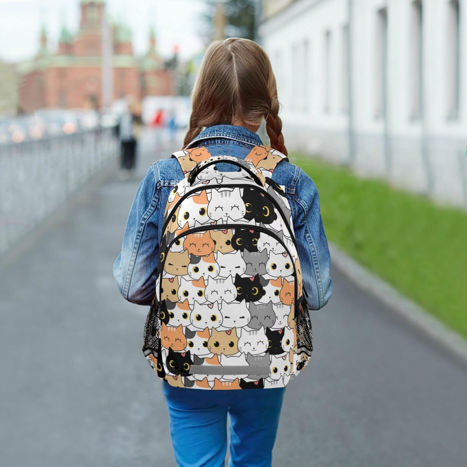 Sinestour Cute Cat School Backpack for Boys Girls Portable Wide shoulder strap Backpack Lightweight Travel Bag College Casual Daypack with Reflective Strip Large - Image 6