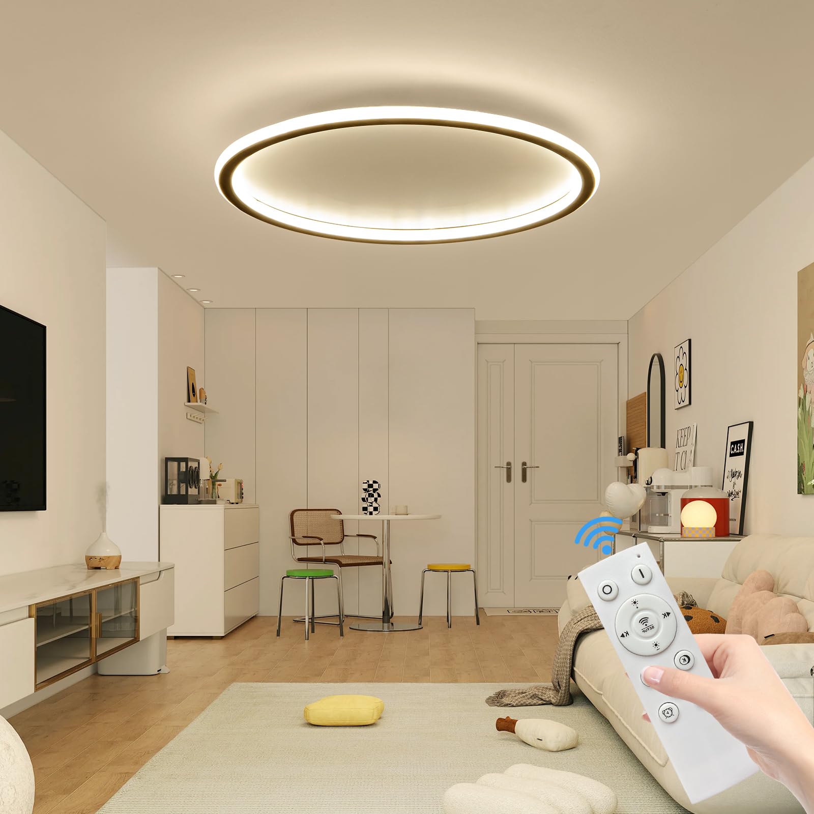 Mikeru 40CM LED Deckenleuchte Rund, LED Ring Deckenleuchten 10% bis 100% Dimmbare Decken Lampe 3000K/4500K/6500K Einstellbare Badezimmer Decke Licht für Wohnzimmer, Flur, Treppenhaus, Küche