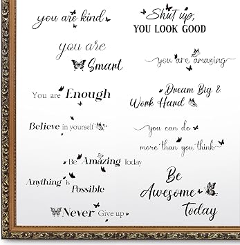 Geyoga 12 Pcs Inspirational Decals for Mirror Affirmation Stickers for Women Peel and Stick Wall Vinyl Decals for Bathroom Home Office Windows Car Back to School Gifts Party Favors Black Butterfly