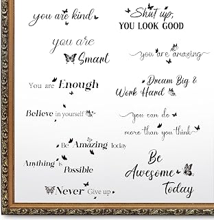 Geyoga 12 Pcs Inspirational Mirror Affirmation Stickers, Black Butterfly
