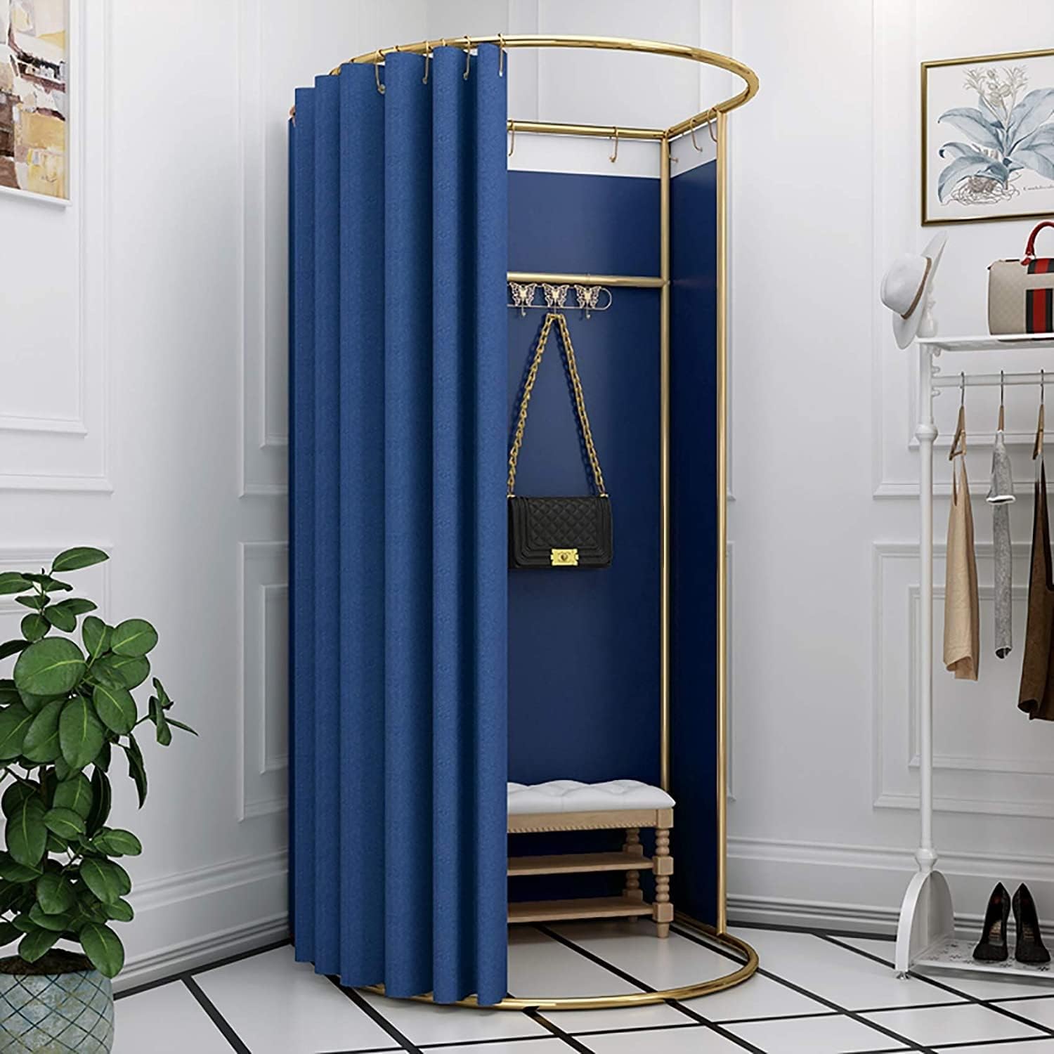 LLUMIC Portable Dressing Room, Blue, Metal, Easy to Assemble, 39.3x37.4x78.7in