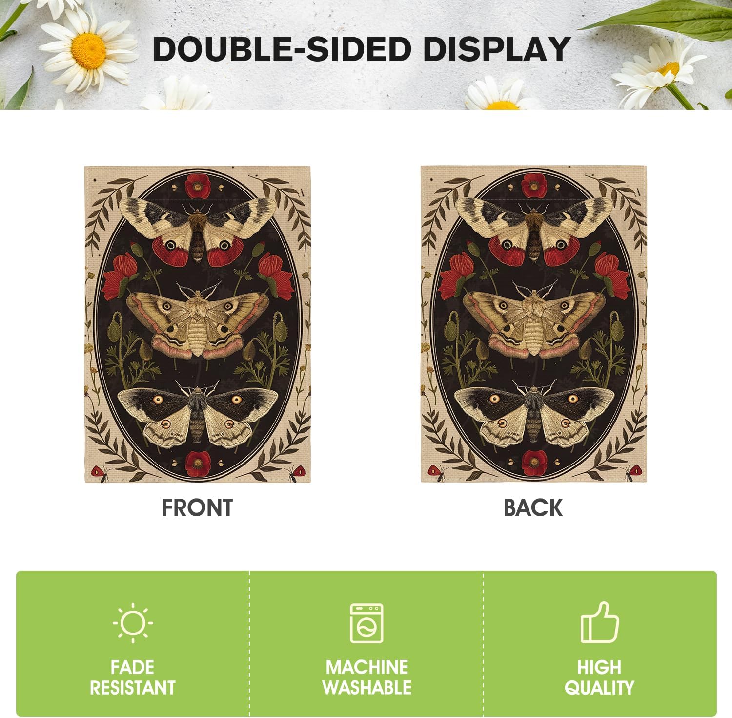 AVOIN colorlife Moth Poppy Garden Flag 12x18 Inch Double Sided Outside, Floral Yard Outdoor Flag - Image 6