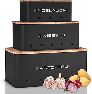 Sponsored You’re seeing this ad based on the product’s relevance to your search query.Learn more about this advertisement KOOK TIME Potato Storage Box - Set of 3 Storage Potatoes Onions Garlic - Vegetable Storage with Small Ventilation Holes to Ensure Air Circulation - Matte Black