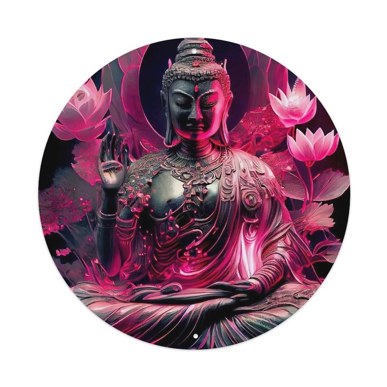 Zen Art Buddha Pink Flowers Metal Tin Sign