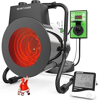Buyplus Greenhouse Heater with Digital Thermostat, 1500W Outdoor Heaters for Patio, Overheat Protection & 3S Fast Heating, Electric Space Heater for Greenhouse, Patio, Garage, Flower Room, Silver
