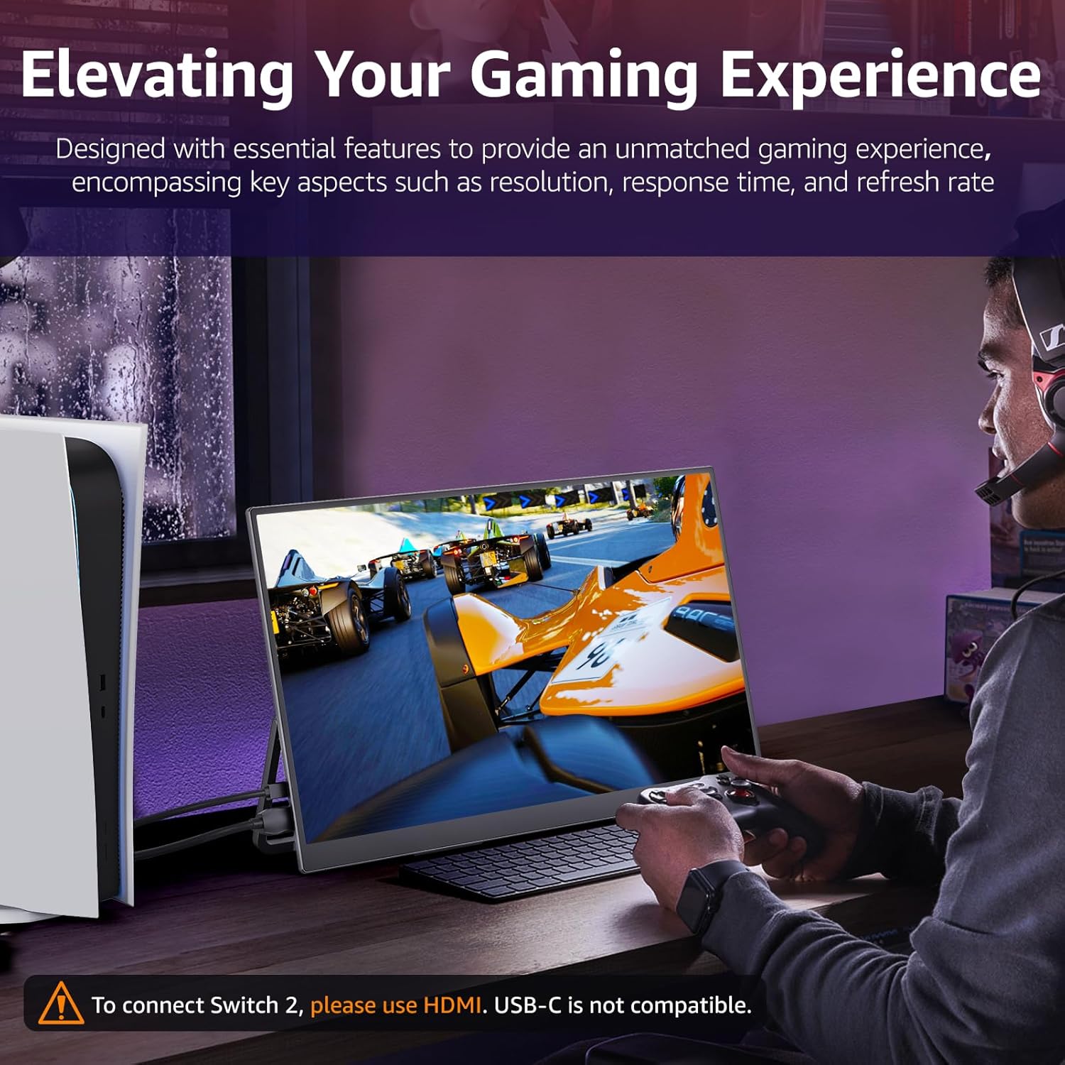 VisionOwl Large Portable Monitor-18.5 Inch Computer Gaming Display 100Hz 125% sRGB FHD 1080P USB-C HDMI IPS Screen for Laptop Mac Surface PC PS4/PS5 Xbox Built-in Kickstand, Speakers, VESA Mountable - Image 6