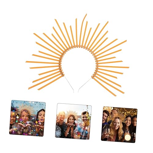 Miniatura 8 de Mobestech Diadema con halo de espigas corona de hoja tocados de doble capa para mujeres estilo bosque diosa decoración de cabello ángel dorado para