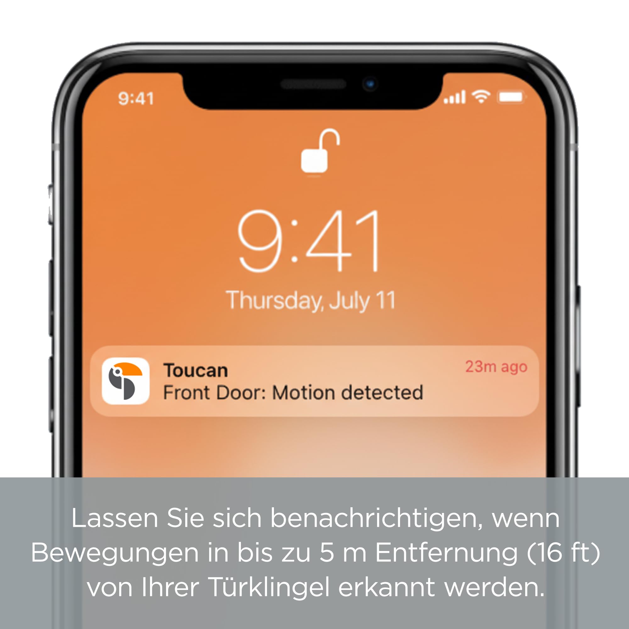 Toucan V3 Kabellose Video-Türklingel inkl. Gong – 1080p Sicherheitskamera mit 180° Sichtfeld, Bewegungserkennung, 2-Wege-Audio, langlebigem Akku und kostenlosem Cloud-Speicher, kein ABO erforderlich