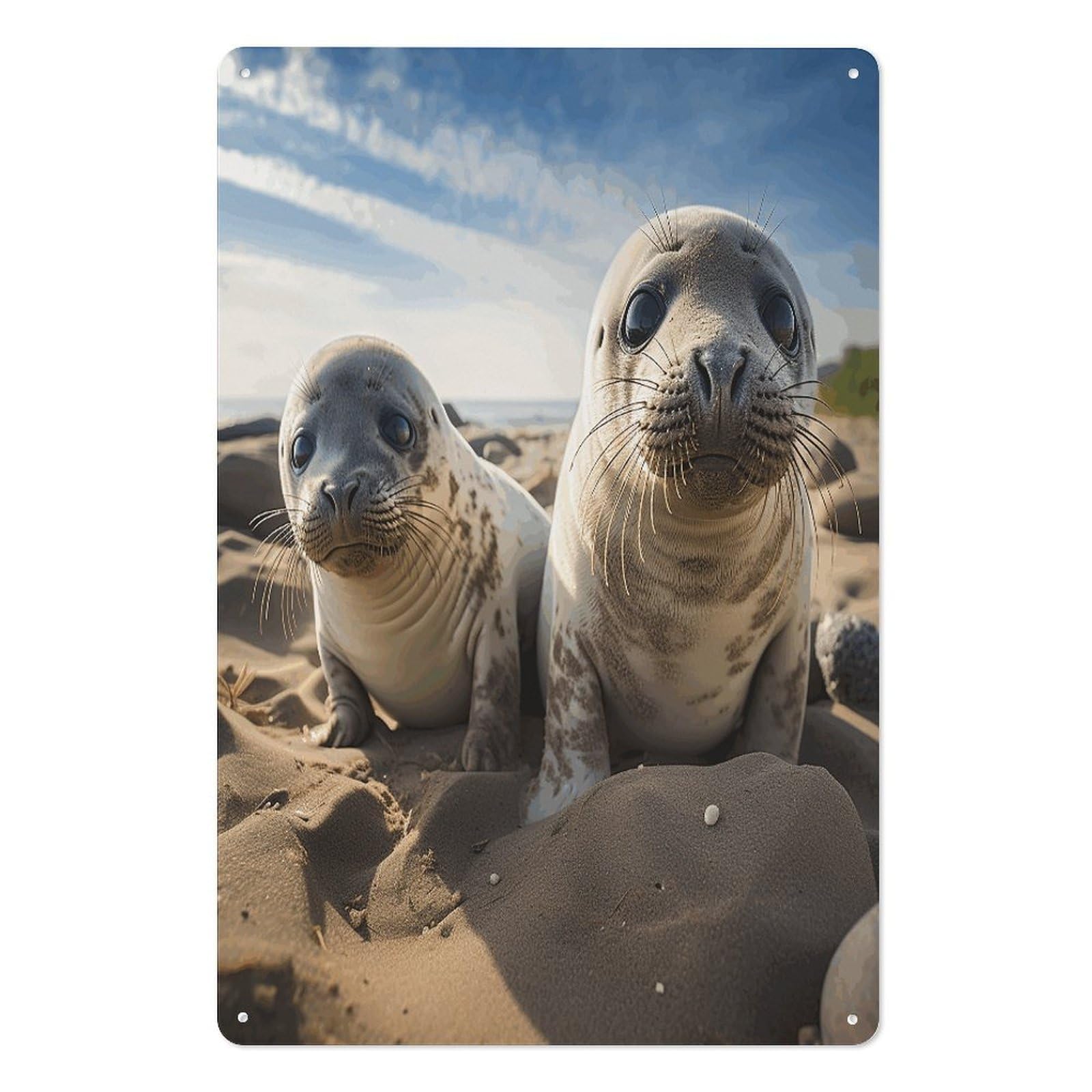 Adfgyerh Style Seal On The Beach Tin Sign Hanging Art Prints,Wall Decor For Gifting And Party Decoration 7.9X11.8 Inch,Wall Art For Home Garden Greenhouse Living Room Bedroom Yard