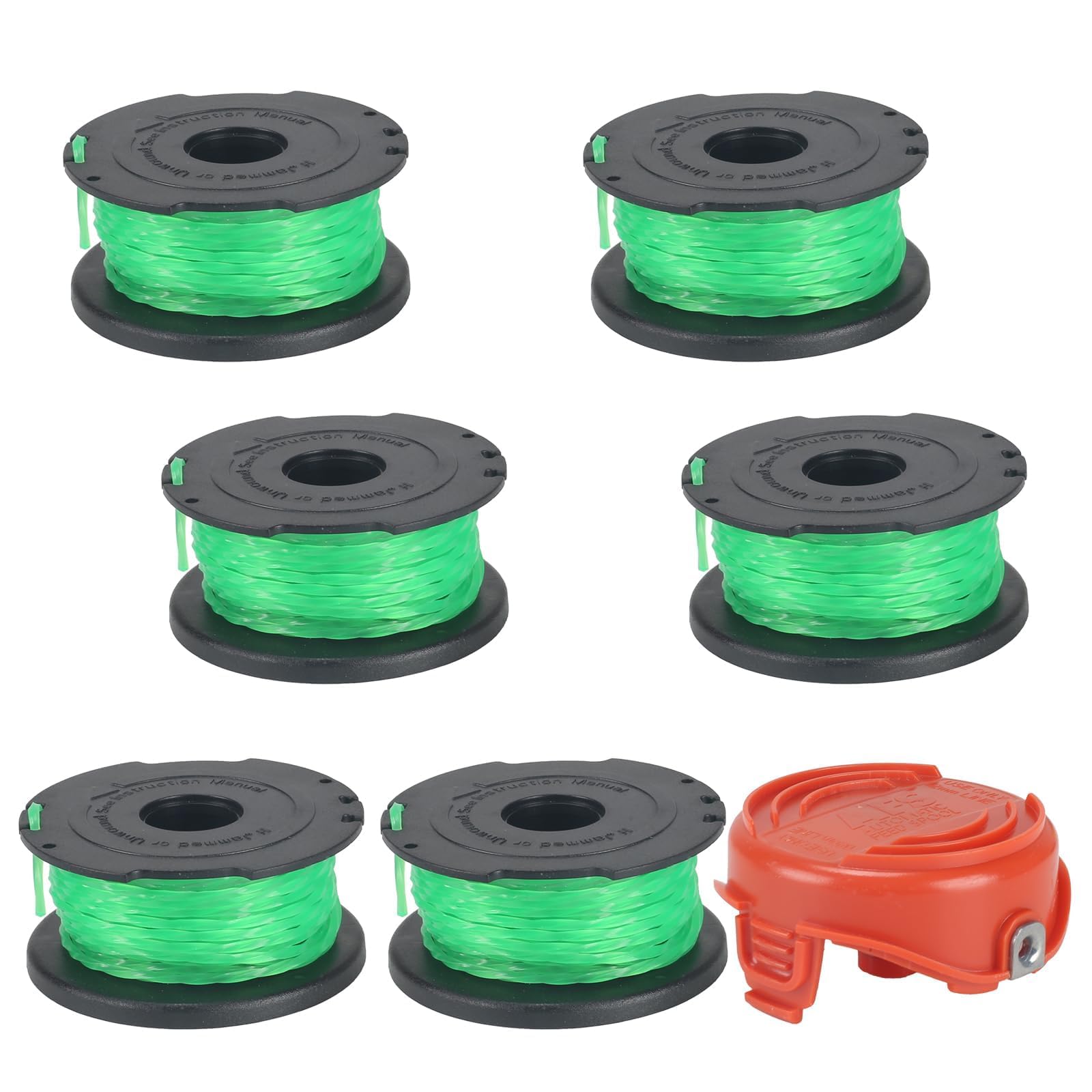 COEWUR 0.08"/2mm 20ft Strimmer Spool for Black and Decker GL7033 GL9035 GL8033 Strimmer Line Replacement A6486 and Cover 90583594 Compatible for Black and Decker (Spool *6+caps *1)