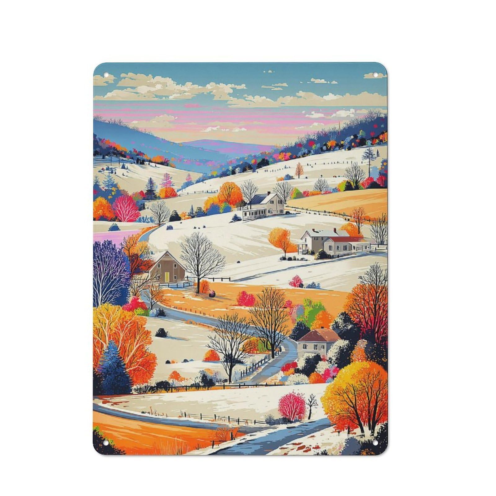 Junmoney Autumnal Rural Serenity Metal Sign 40X30cm With For Workshop Wall, Rustic Decor, Wall Decoration For Workshops And Hobby Rooms