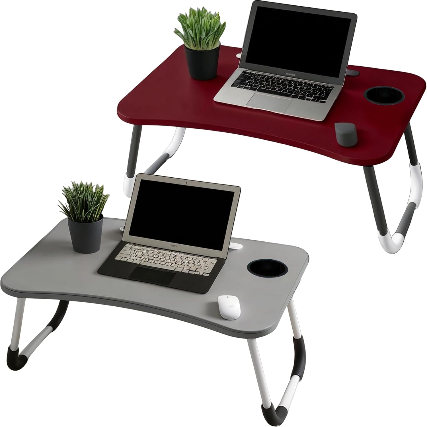 2-Pack Foldable Laptop Table, Breakfast Serving Bed Tray, Lap Desk with Foldable Leg & Tablet Phone Groove & Cup Slot for Reading Writing Eating on Bed Couch Sofa Floor