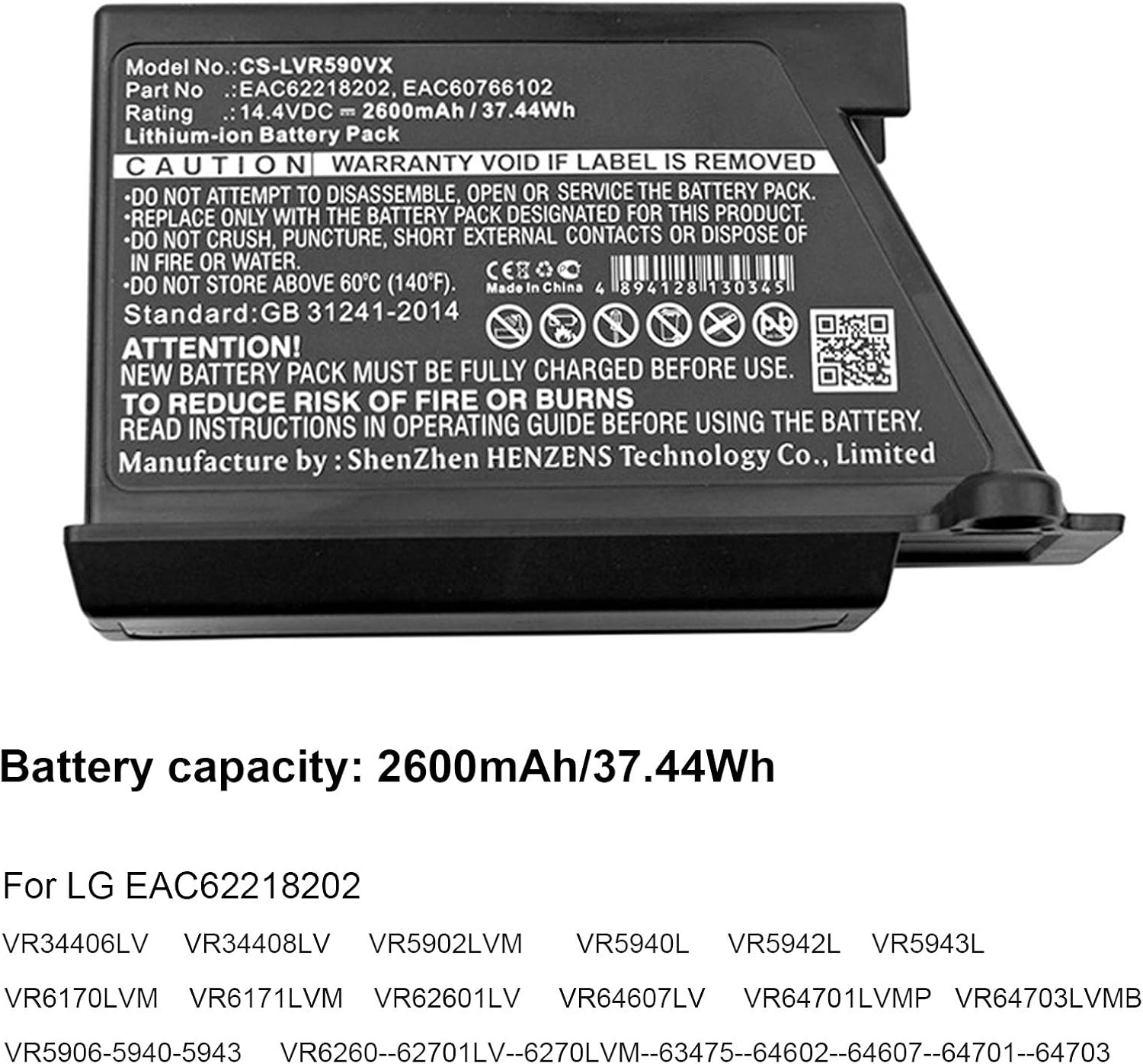 Beacon Pet 14.4V 2600mAh/37.44Wh Battery Compatible with LG EAC62218202 Sweeper