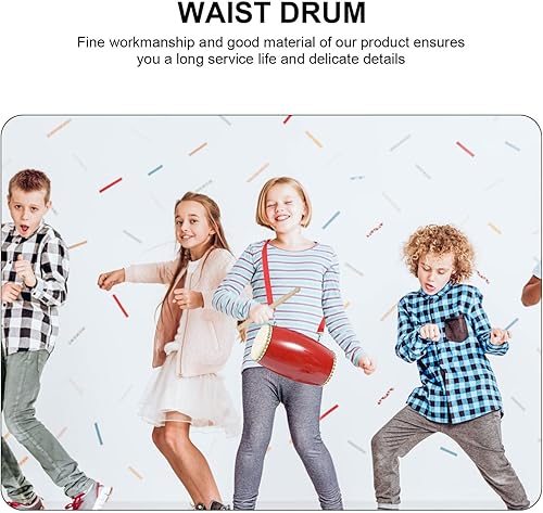 Miniatura 5 de Vaguelly 1 Unidades de tambor de cintura de piel de vaca tradicional chino tambor de mano duradero para niños ancianos rendimiento, 7.1x3.5x3.5 in