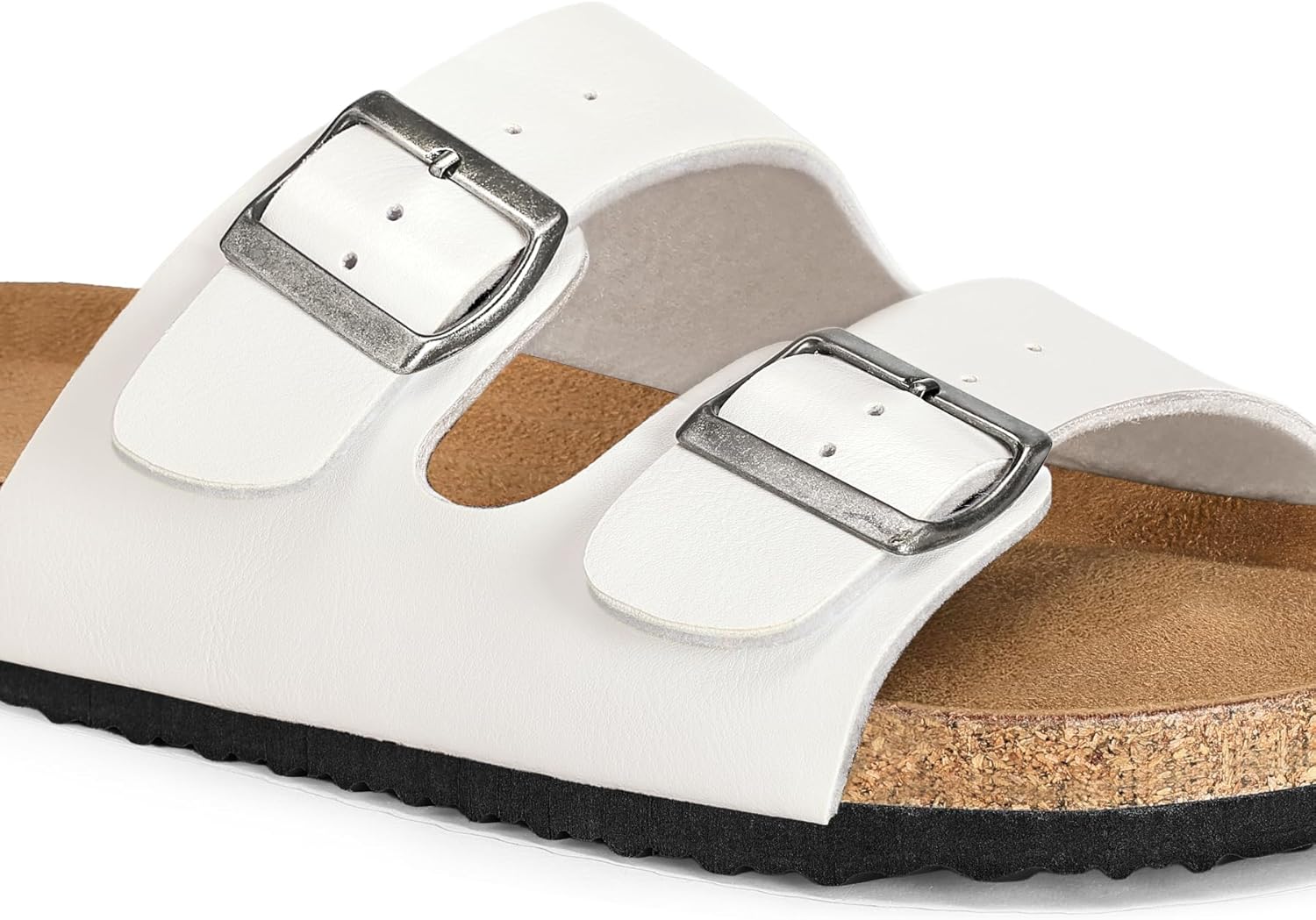 mysoft Womens Flat Sandals Cork Footbed Slides 2 Straps Adjustable Buckle Slip On Summer with +Comfort Shoes - Image 3