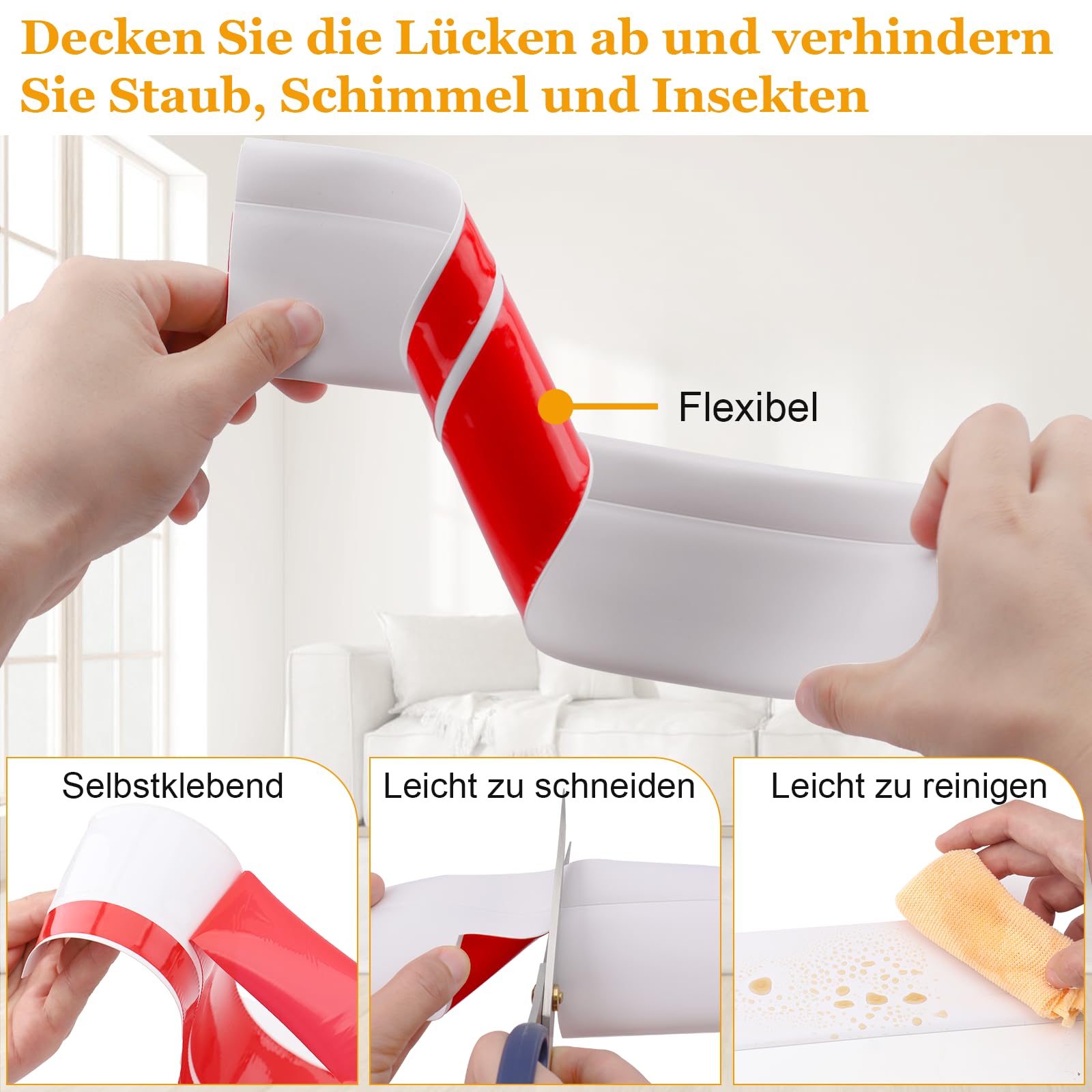 Flexibel Sockelleiste Selbstklebend 15m , Perfekte Haftung Auf Wände, Ohne Bohren, DIY-Renovierung Für Altbau Und Moderne Räume, Weiß